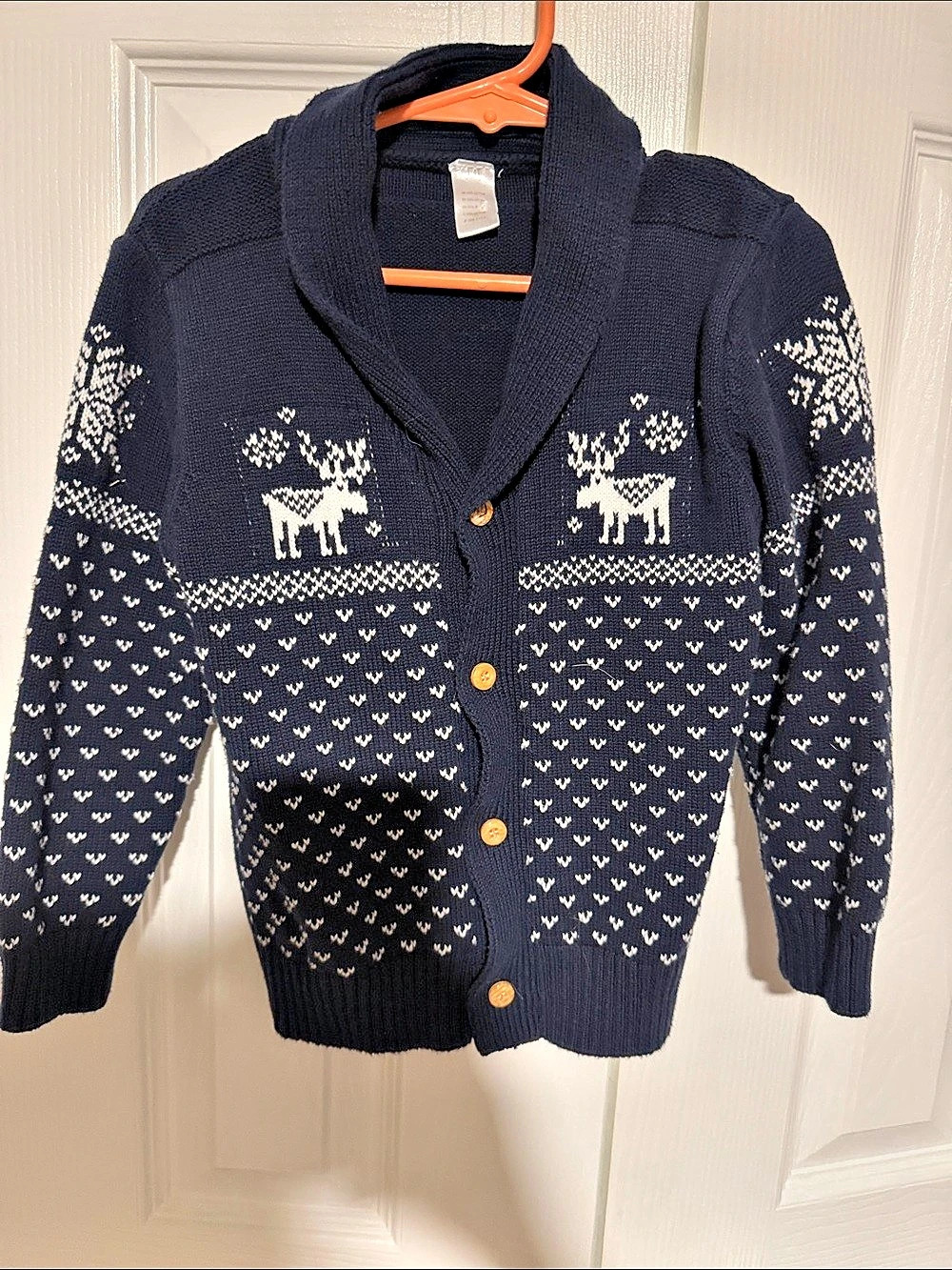 Janie and Jack Connor Navy Reindeer Shawl Cardigan Blue & White